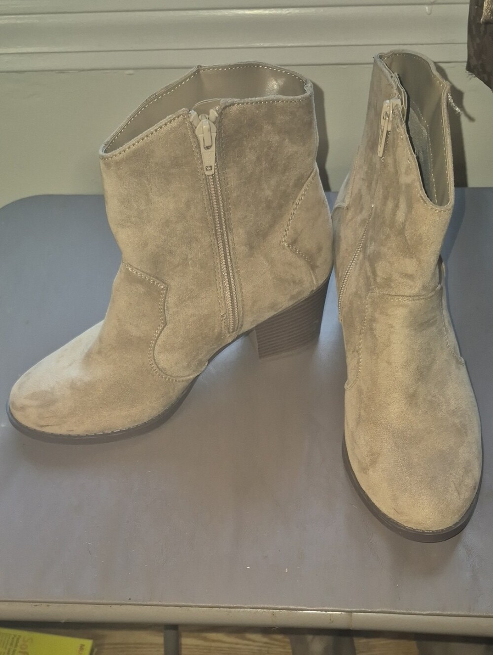 Kohl's Women's Taupe Suede Ankle Booties with Side Zip
